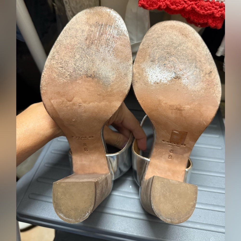 Coach Metallic Silver Ankle Strap Sandals - Picture 7 of 11